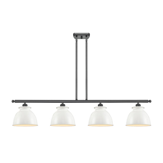 Innovations Adirondack 48in 4-Light Island Light | Industrial Farmhouse Matte Black Steel and Glossy White Metal Shade | Kitchen | Model 516-4I-BK-M14-W