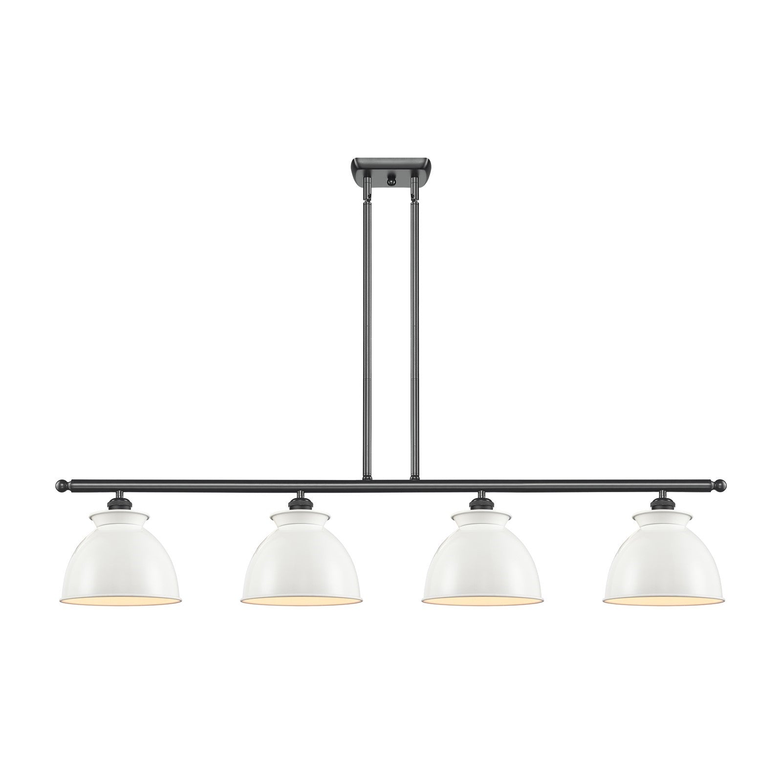 Innovations Adirondack 48in 4-Light Island Light | Industrial Farmhouse Matte Black Steel and Glossy White Metal Shade | Model 516-4I-BK-M14-W-LED