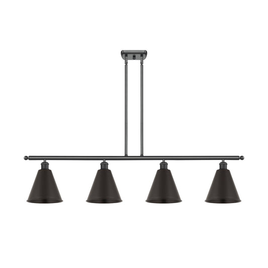 Innovations Berkshire 48in 4-Light Island Light | Industrial Farmhouse Matte Black Steel and Cast Brass with Matte Black Metal | Model 516-4I-BK-MBC-8-BK