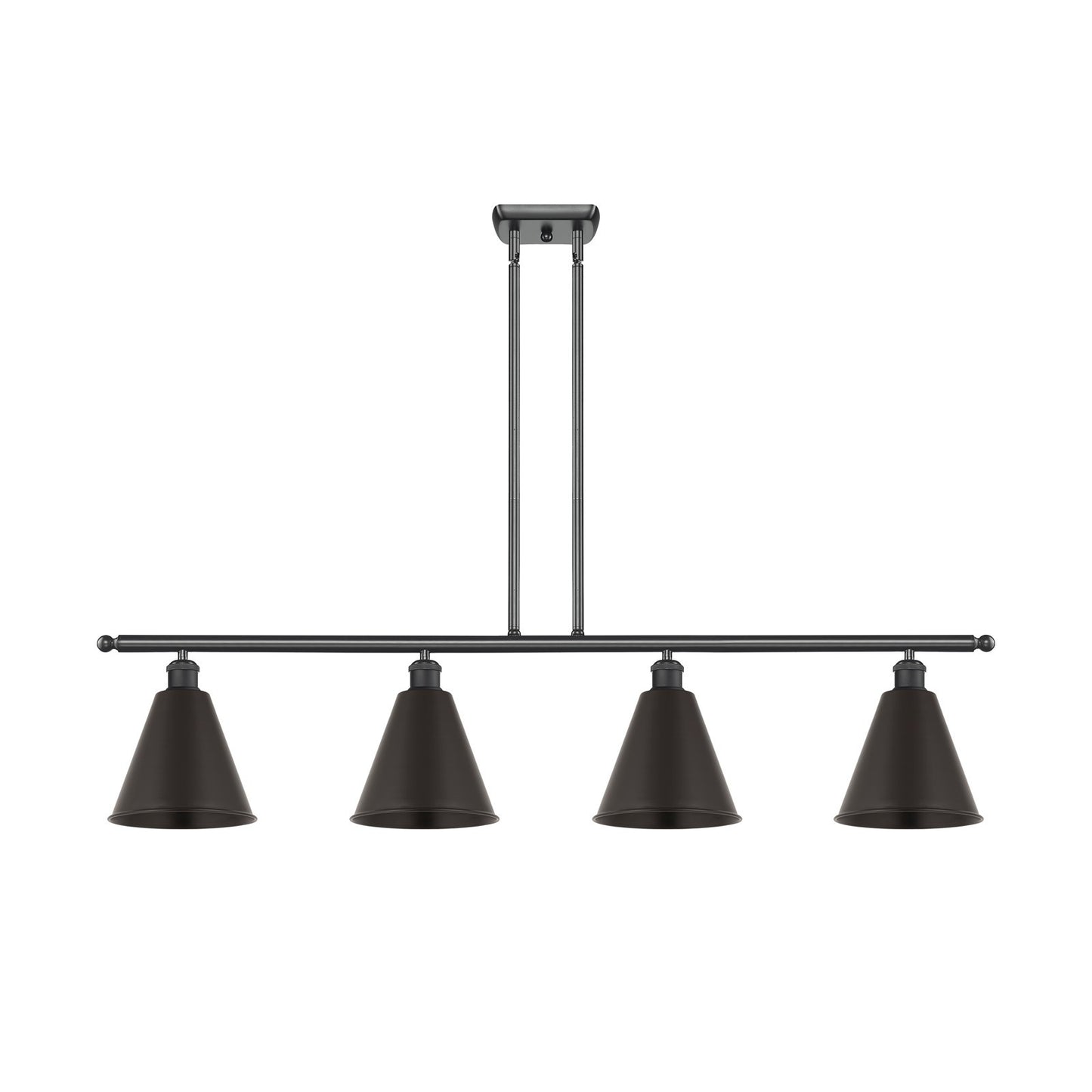 Innovations Berkshire Metal 48in 4-Light Island Light | Industrial Farmhouse Matte Black Steel and Matte Black Metal Shade | Model 516-4I-BK-MBC-8-BK-LED