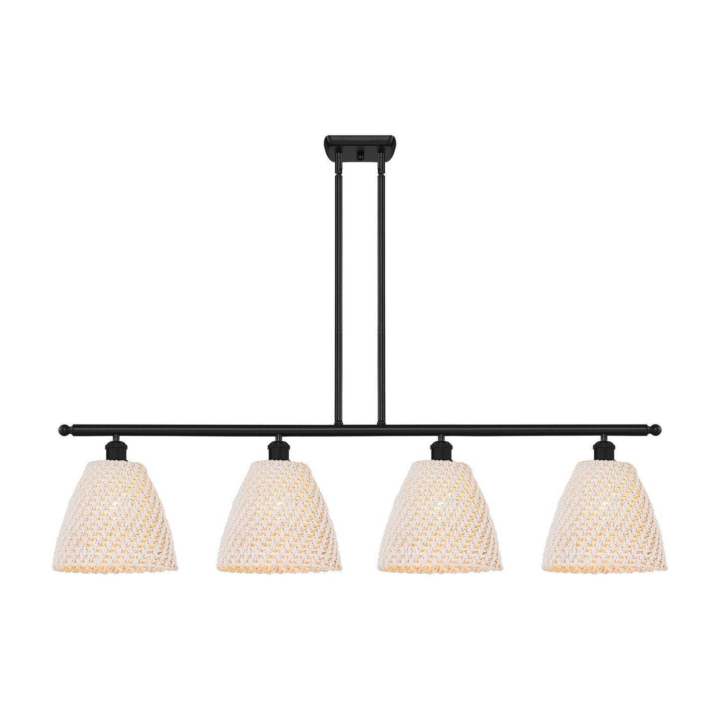 Innovations Bristol Natural 48in 4-Light Island Light | Farmhouse Matte Black Steel and Natural Fiber Dome Shade | Kitchen | Model 516-4I-BK-NBD-9-NAT