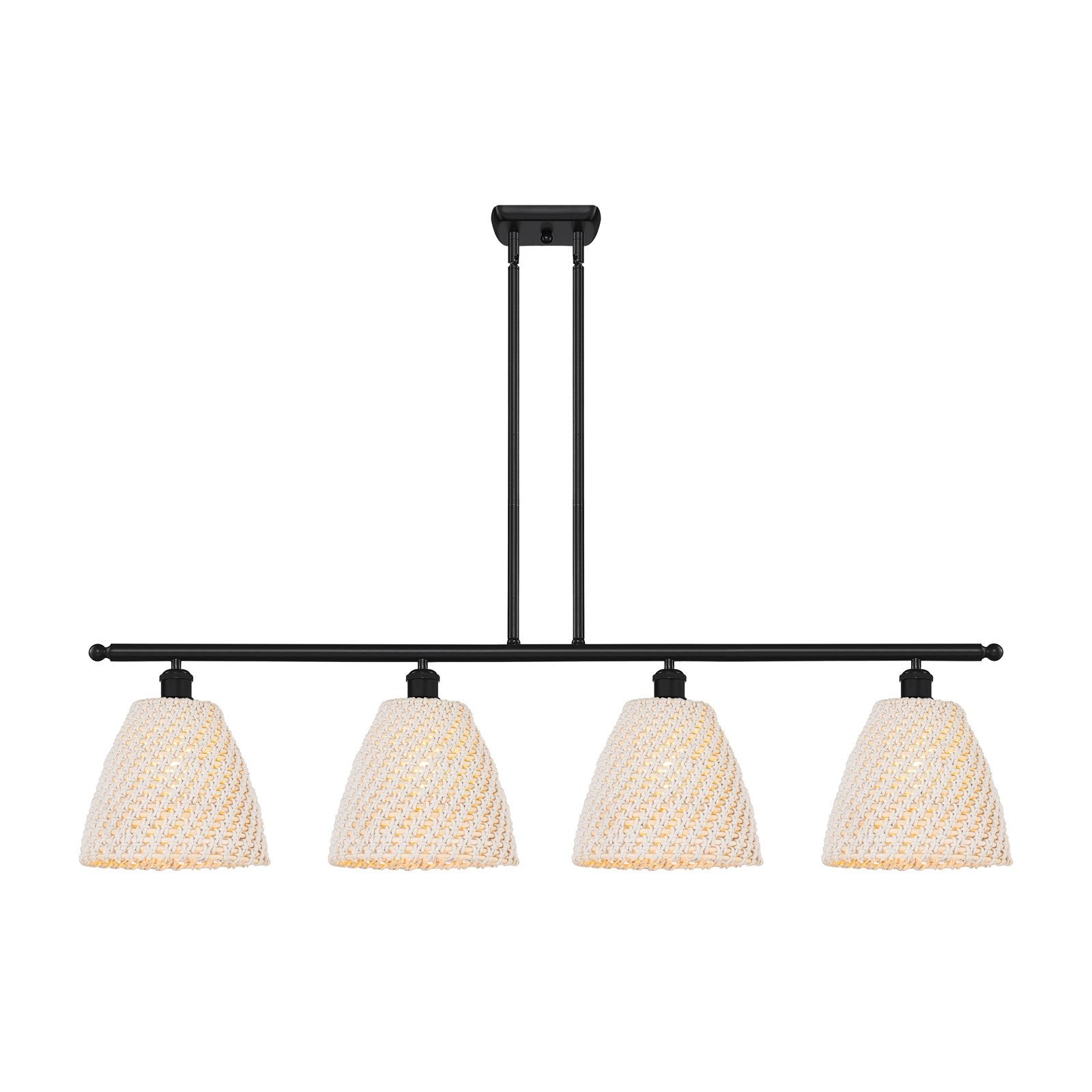 Innovations Bristol Natural 48in 4-Light Island Light | Farmhouse Matte Black Steel and Natural Fiber Dome Shade | Kitchen | Model 516-4I-BK-NBD-9-NAT