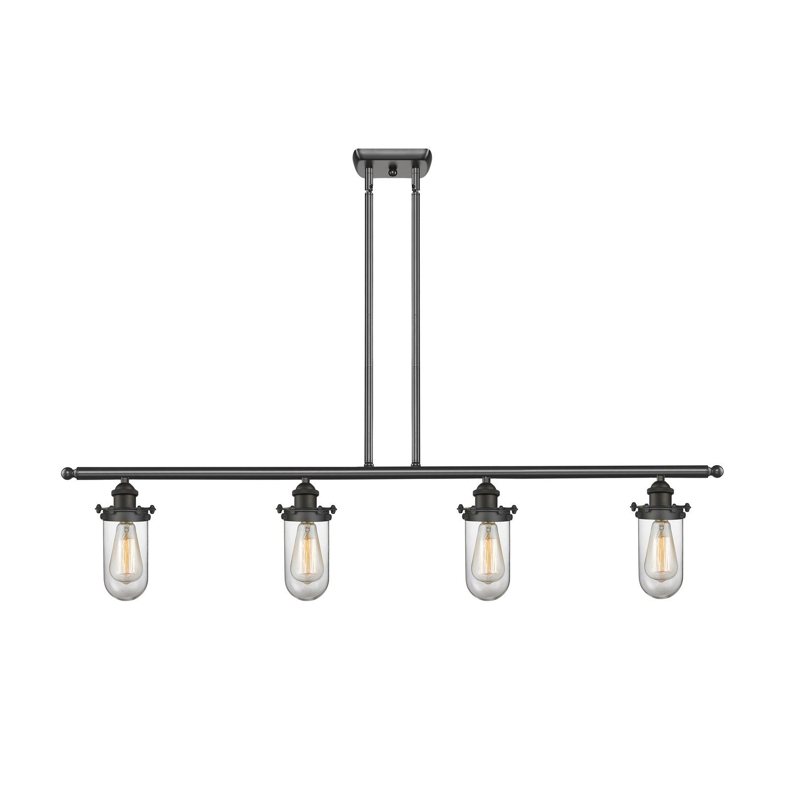 Innovations Kingsbury 48in 4-Light Island Light | Industrial Oil Rubbed Bronze Steel and Clear Glass | Kitchen Island & | Model 516-4I-OB-CE231-CL-LED