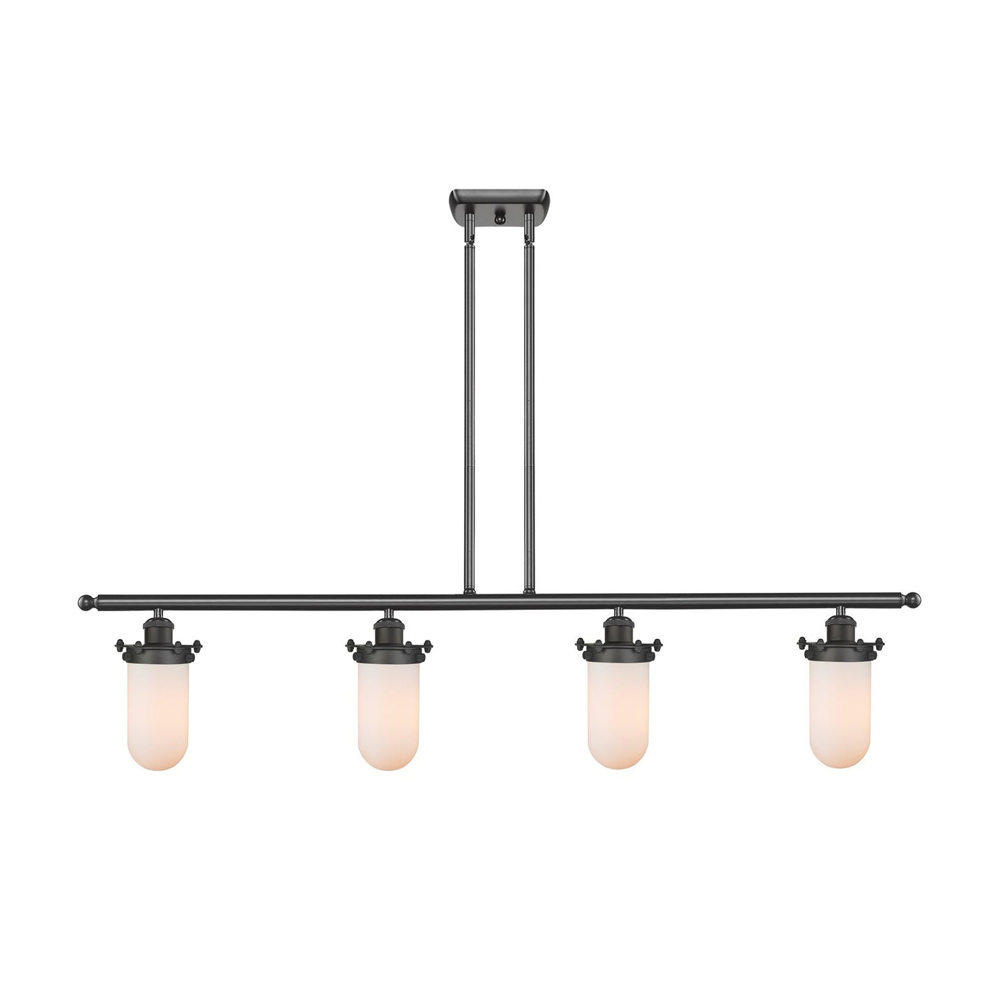 Innovations Kingsbury 48in 4-Light Island Light | Industrial Oil Rubbed Bronze and Matte White Glass | Kitchen Island | 48 x 11 | Model 516-4I-OB-CE231-W