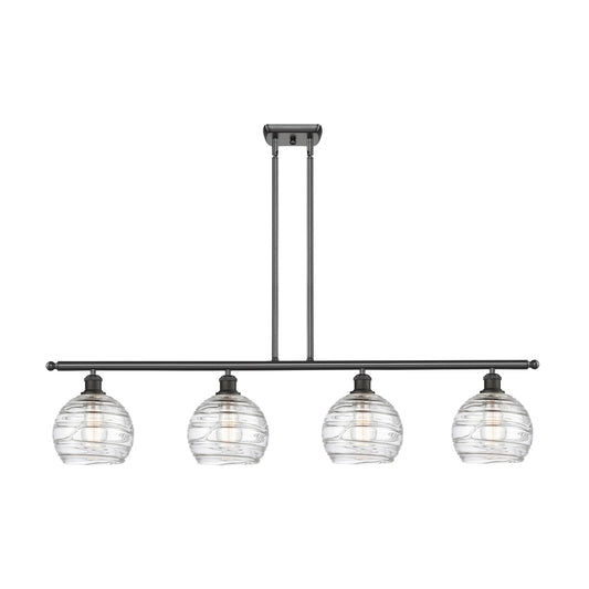 Innovations Athens Deco Swirl 48in 4-Light Island Light | Industrial Oil Rubbed Bronze Steel and Clear Glass | Kitchen Island | Model 516-4I-OB-G1213-8CL