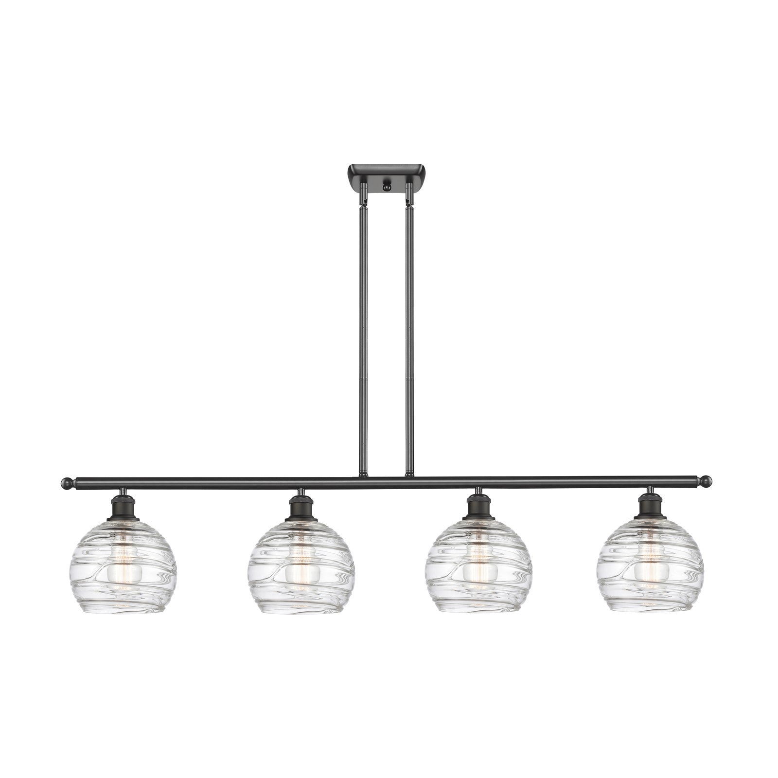 Innovations Athens Deco Swirl 48in 4-Light Island Light | Industrial Oil Rubbed Bronze Steel and Clear Glass | Kitchen Island | Model 516-4I-OB-G1213-8CL