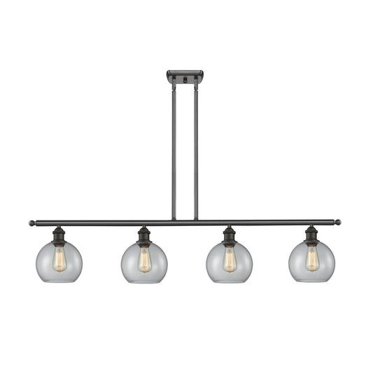 Innovations Athens 48in 4-Light Island Light | Industrial Oil Rubbed Bronze Steel and Clear Glass | Kitchen Island & Dining | Model 516-4I-OB-G122-8-LED