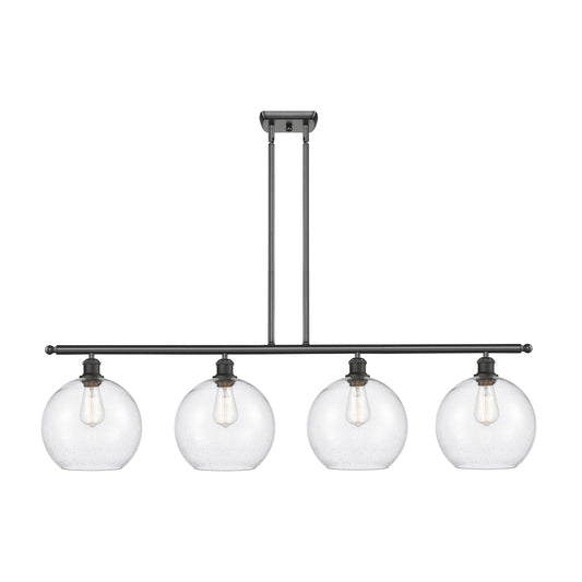 Innovations Athens 48in 4-Light Island Light | Industrial Oil Rubbed Bronze Steel and Seedy Glass | Kitchen Island & Dining Room | Model 516-4I-OB-G124-10
