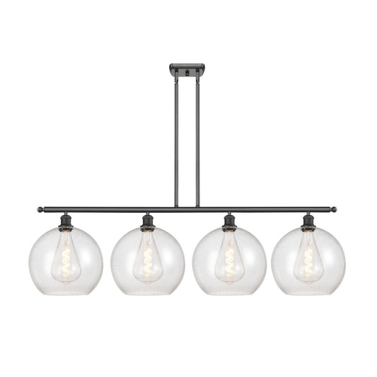 Innovations Athens 50in 4-Light Island Light | Industrial Oil Rubbed Bronze Steel and Seedy Glass | Kitchen Island & Dining Room | Model 516-4I-OB-G124-12