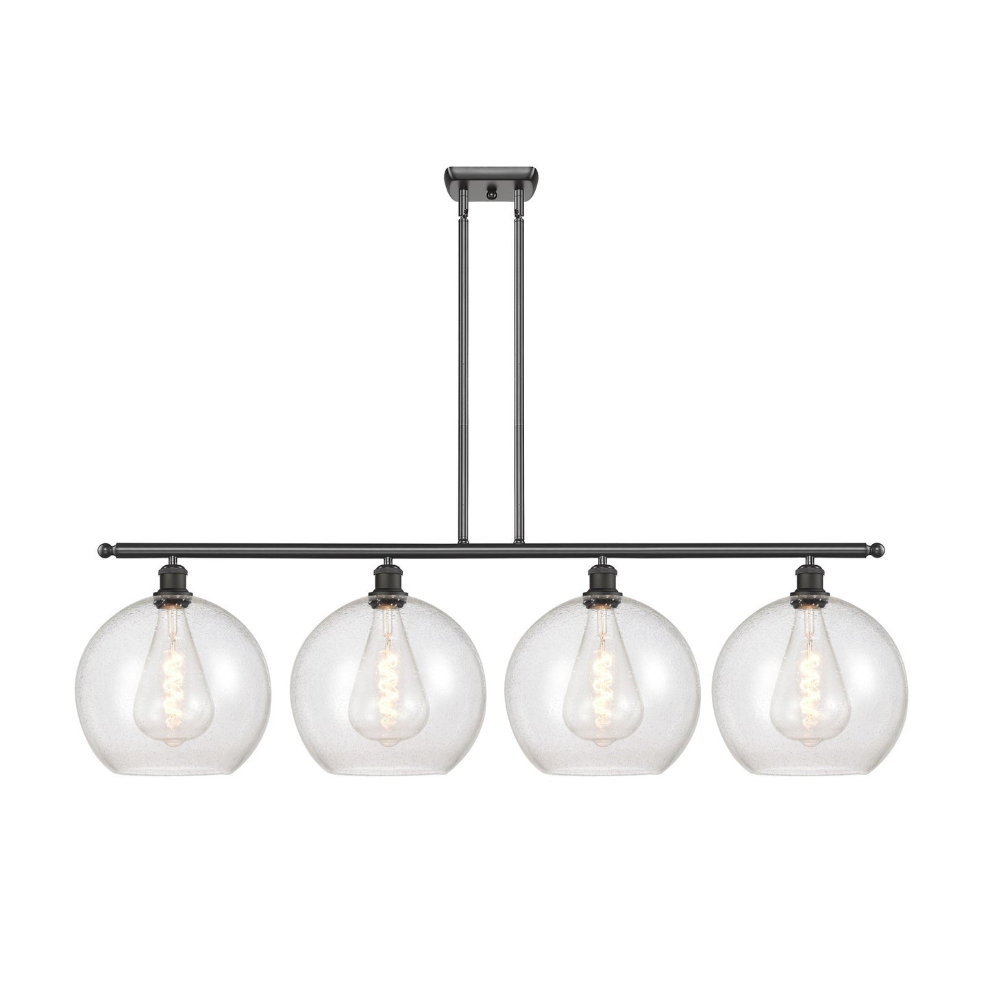 Innovations Athens 50in 4-Light Island Light | Industrial Oil Rubbed Bronze Steel and Seedy Glass | Kitchen Island & Dining Room | Model 516-4I-OB-G124-12