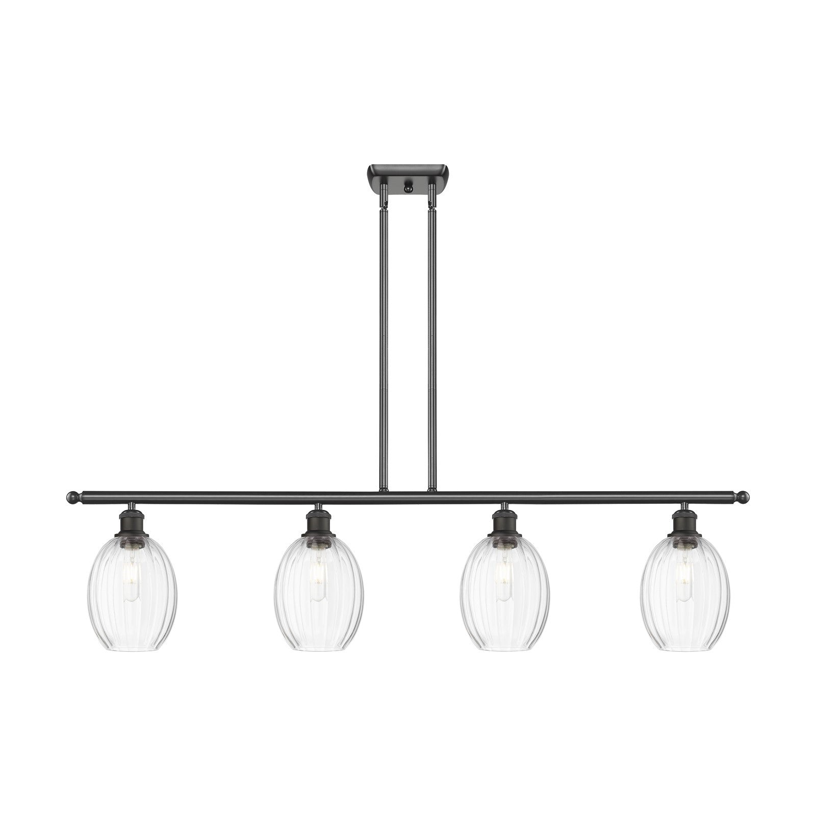 Innovations Preston Bulb 48in 4-Light Island Light | Industrial Oil Rubbed Bronze Steel and Clear Glass | Kitchen Island & | Model 516-4I-OB-G459-6CL