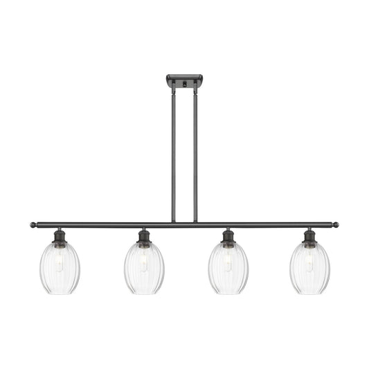 Innovations Preston Bulb 48in 4-Light Island Light | Industrial Oil Rubbed Bronze Steel and Clear Glass | Kitchen Island & | Model 516-4I-OB-G459-6CL