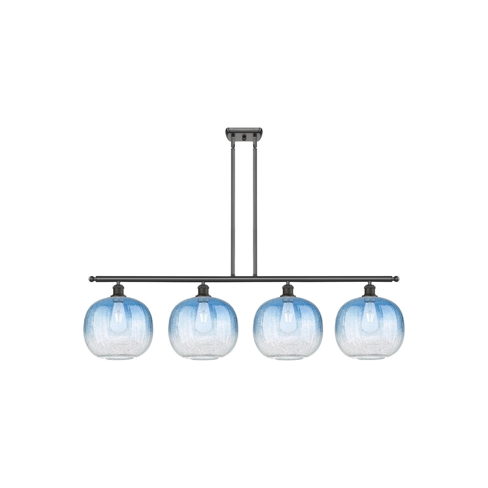 Innovations Brookhaven Sphere 49in 4-Light Island Light | Industrial Oil Rubbed Bronze and Sapphire Blue Glass | Kitchen | Model 516-4I-OB-G481-10SB