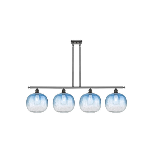 Innovations Brookhaven Sphere 49in 4-Light Island Light | Industrial Oil Rubbed Bronze and Sapphire Blue Glass | Kitchen | Model 516-4I-OB-G481-10SB