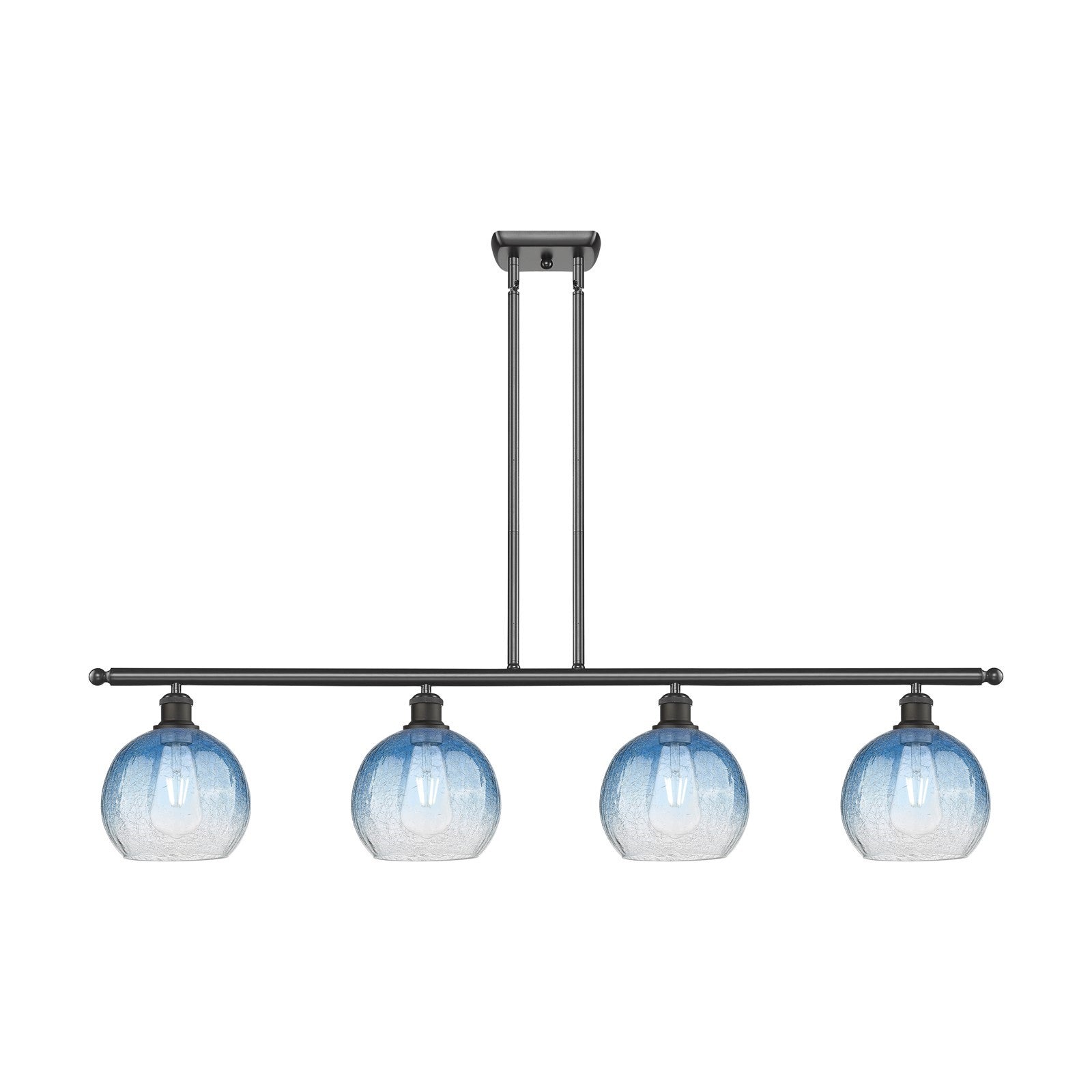 Innovations Brookhaven Globe 48in 4-Light Island Light | Industrial Oil Rubbed Bronze Steel and Sapphire Blue Glass | Kitchen | Model 516-4I-OB-G483-8SB