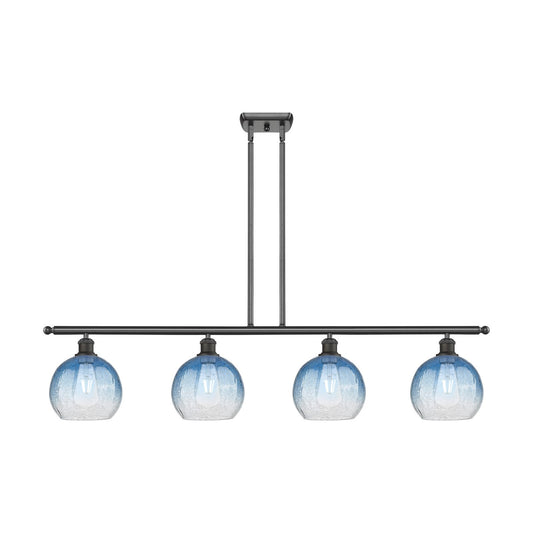 Innovations Brookhaven Globe 48in 4-Light Island Light | Industrial Oil Rubbed Bronze Steel and Sapphire Blue Glass | Kitchen | Model 516-4I-OB-G483-8SB