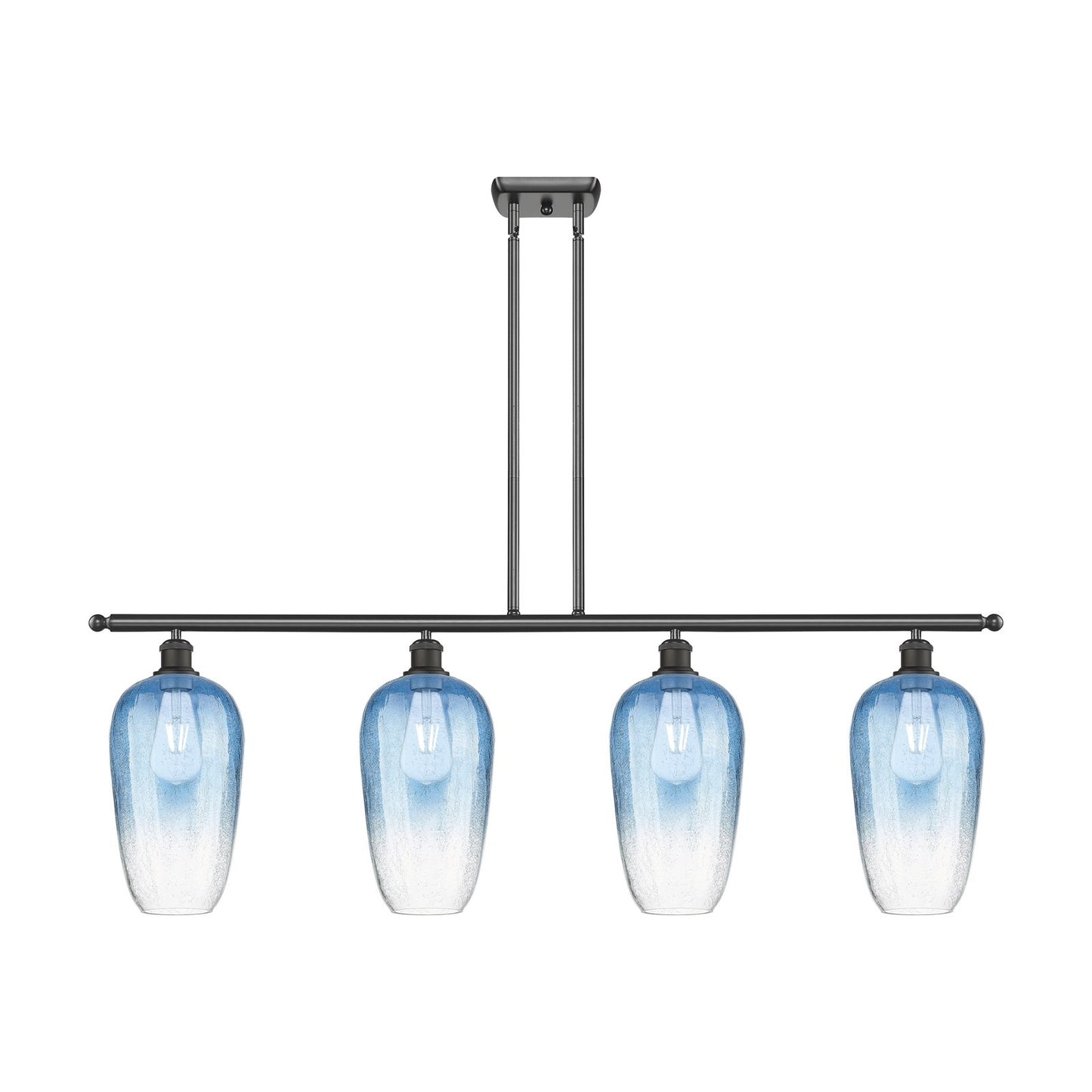 Innovations Brookhaven Flute 48in 4-Light Island Light | Industrial Oil Rubbed Bronze Steel and Sapphire Blue Glass | Kitchen | Model 516-4I-OB-G484-7SB