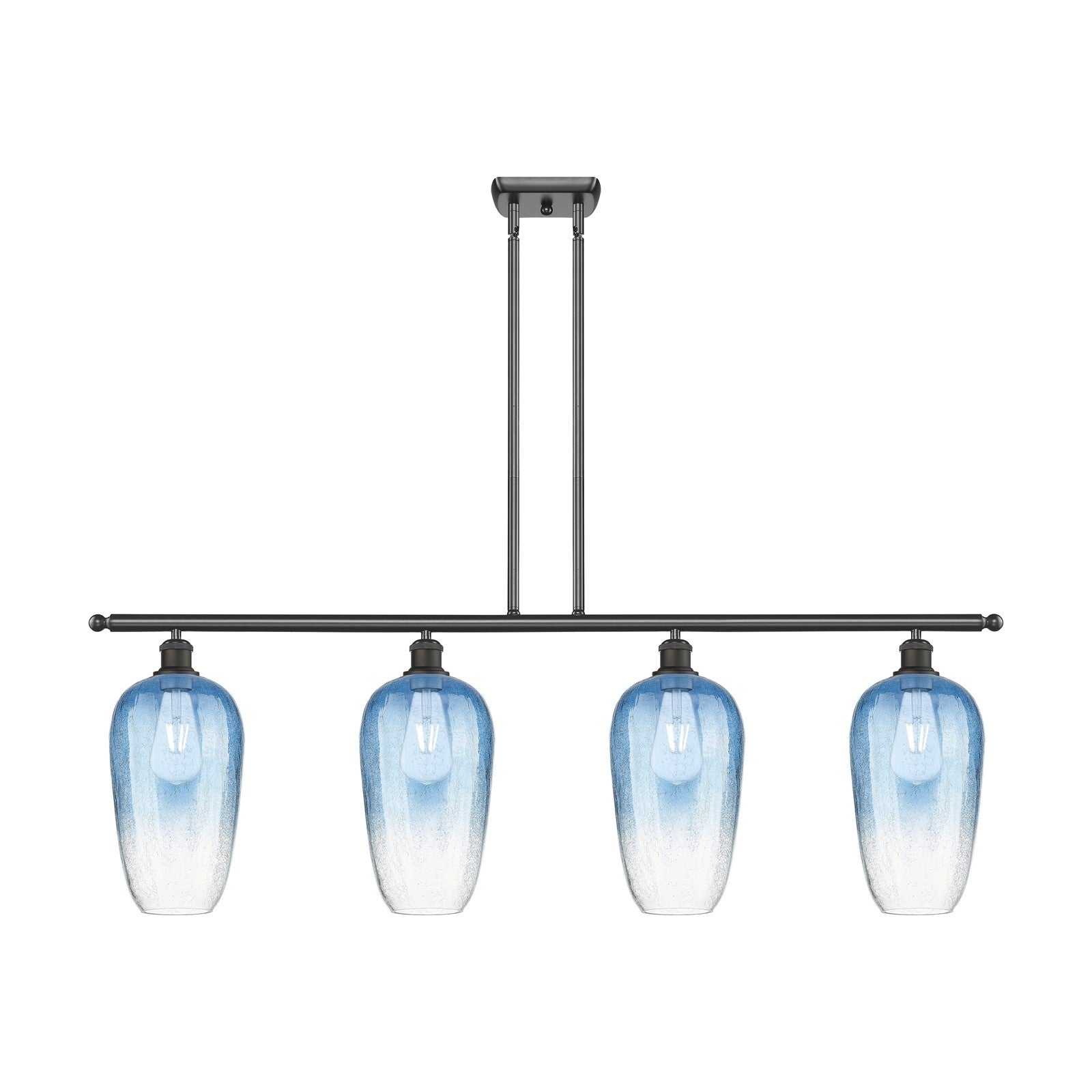 Innovations Brookhaven Flute 48in 4-Light Island Light | Industrial Oil Rubbed Bronze Steel and Sapphire Blue Glass | Kitchen | Model 516-4I-OB-G484-7SB