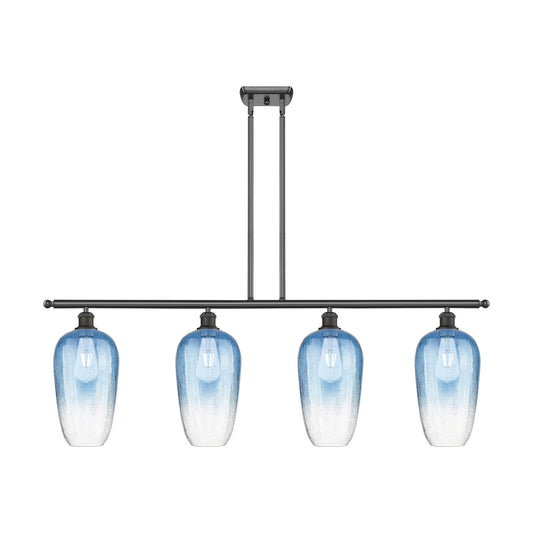 Innovations Brookhaven Flute 48in 4-Light Island Light | Industrial Oil Rubbed Bronze Steel and Sapphire Blue Glass | Kitchen | Model 516-4I-OB-G484-7SB