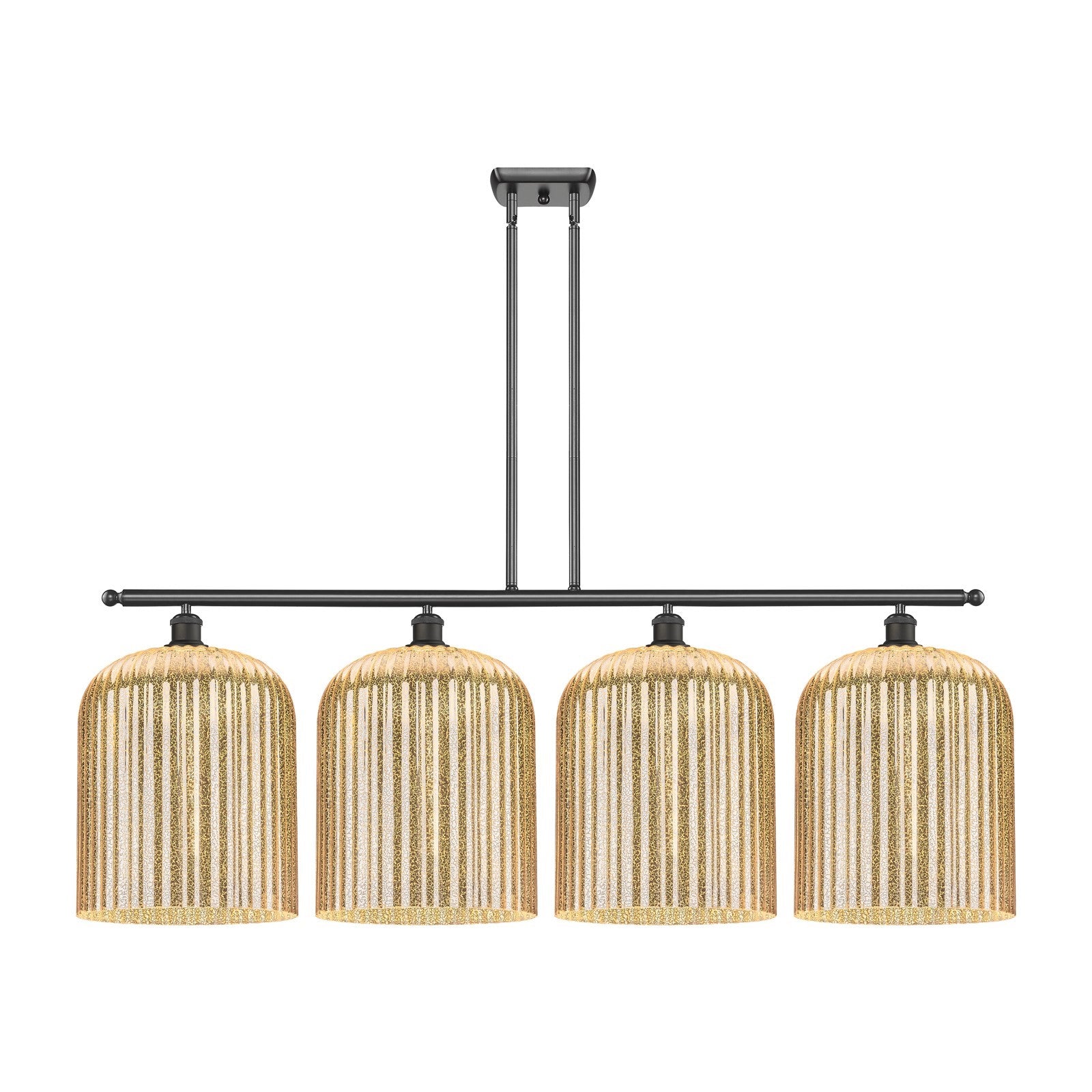 Innovations Bridal Veil 48in 4-Light Island Light | Art Nouveau Oil Rubbed Bronze Steel and Mercury Ribbed Glass | Kitchen | Model 516-4I-OB-G559-12ME