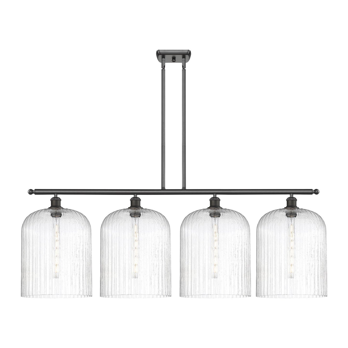 Innovations Bridal Veil 48in 4-Light Island Light | Industrial Oil Rubbed Bronze Steel and Seedy Bell Glass | Kitchen Island | Model 516-4I-OB-G559-12SDY