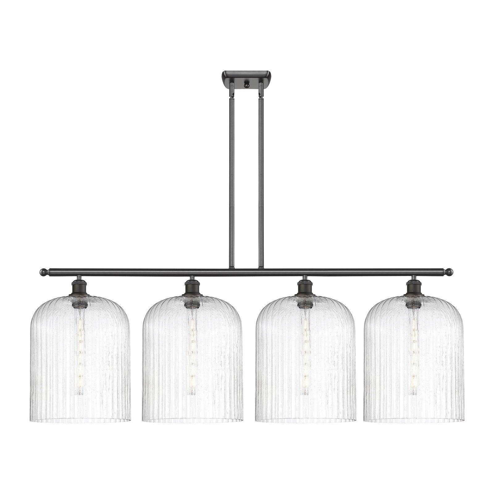 Innovations Bridal Veil 48in 4-Light Island Light | Industrial Oil Rubbed Bronze Steel and Seedy Bell Glass | Kitchen Island | Model 516-4I-OB-G559-12SDY