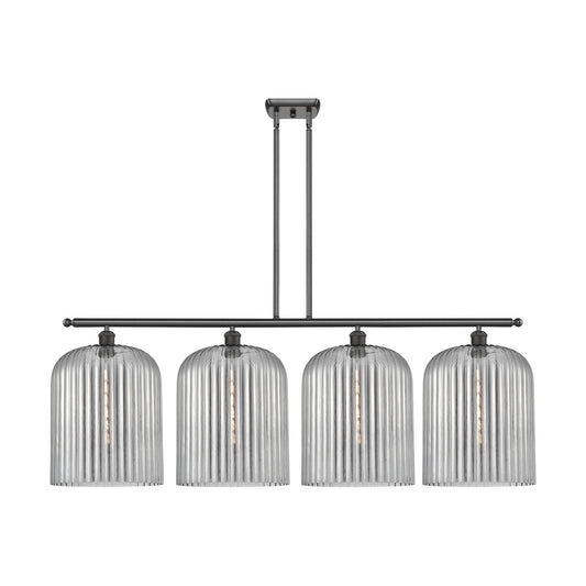 Innovations Bridal Veil 48in 4-Light Island Light | Art Nouveau Oil Rubbed Bronze Steel and Light Smoke Ribbed Glass | Kitchen | Model 516-4I-OB-G559-12SM