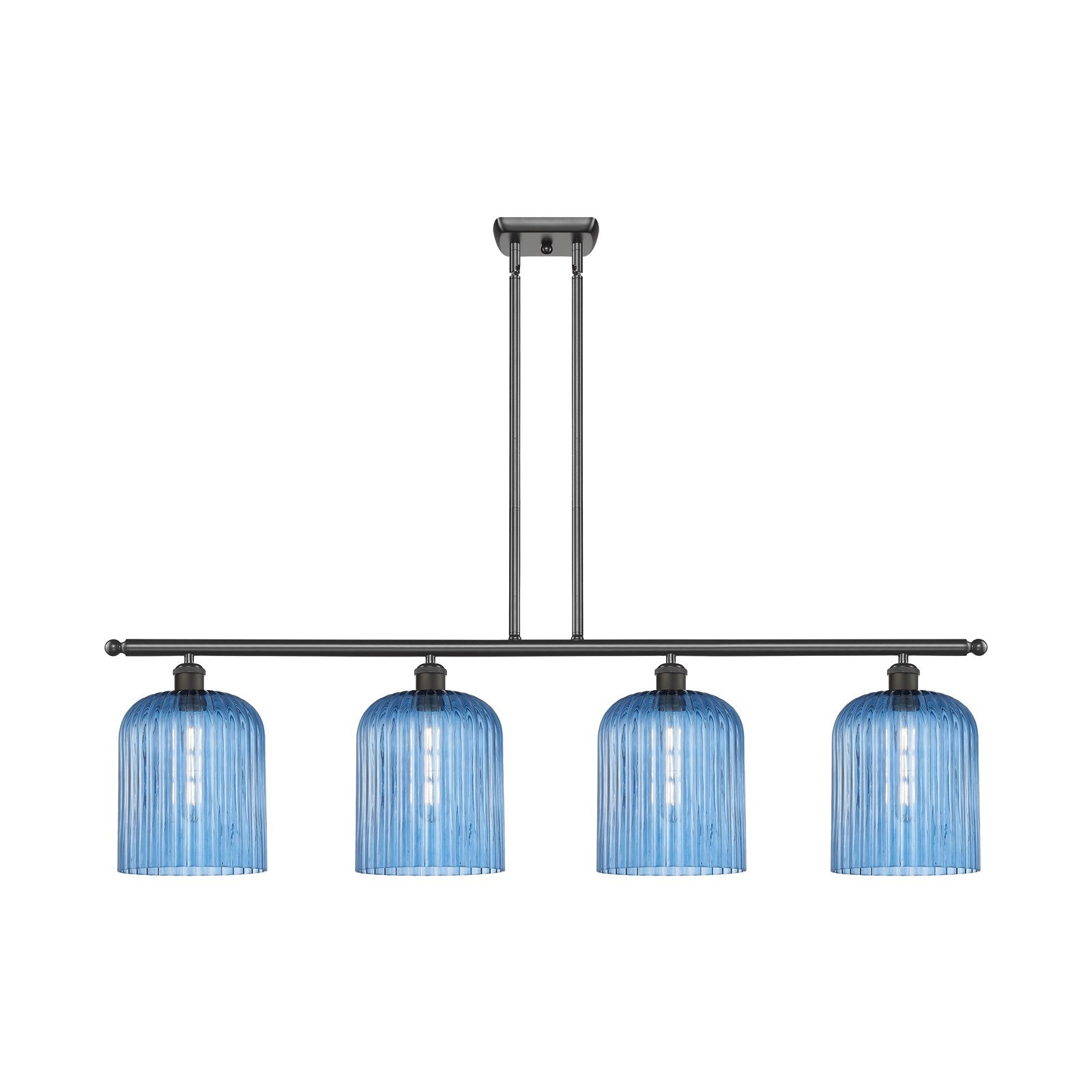 Innovations Bridal Veil 48in 4-Light Island Light | Art Nouveau Oil Rubbed Bronze and Princess Blue Glass | Kitchen Island | 48 | Model 516-4I-OB-G559-8BL