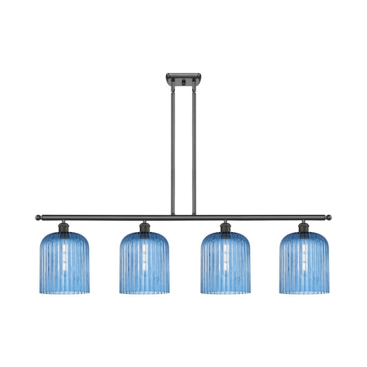 Innovations Bridal Veil 48in 4-Light Island Light | Art Nouveau Oil Rubbed Bronze and Princess Blue Glass | Kitchen Island | 48 | Model 516-4I-OB-G559-8BL