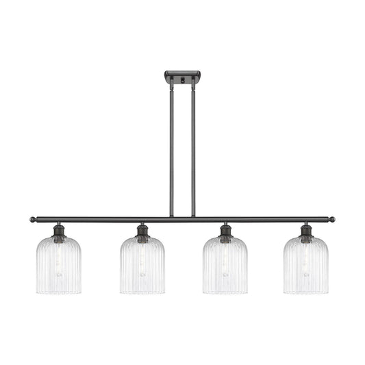 Innovations Bridal Veil 48in 4-Light Island Light | Art Nouveau Oil Rubbed Bronze Steel and Clear Ribbed Glass | Kitchen Island | Model 516-4I-OB-G559-8CL