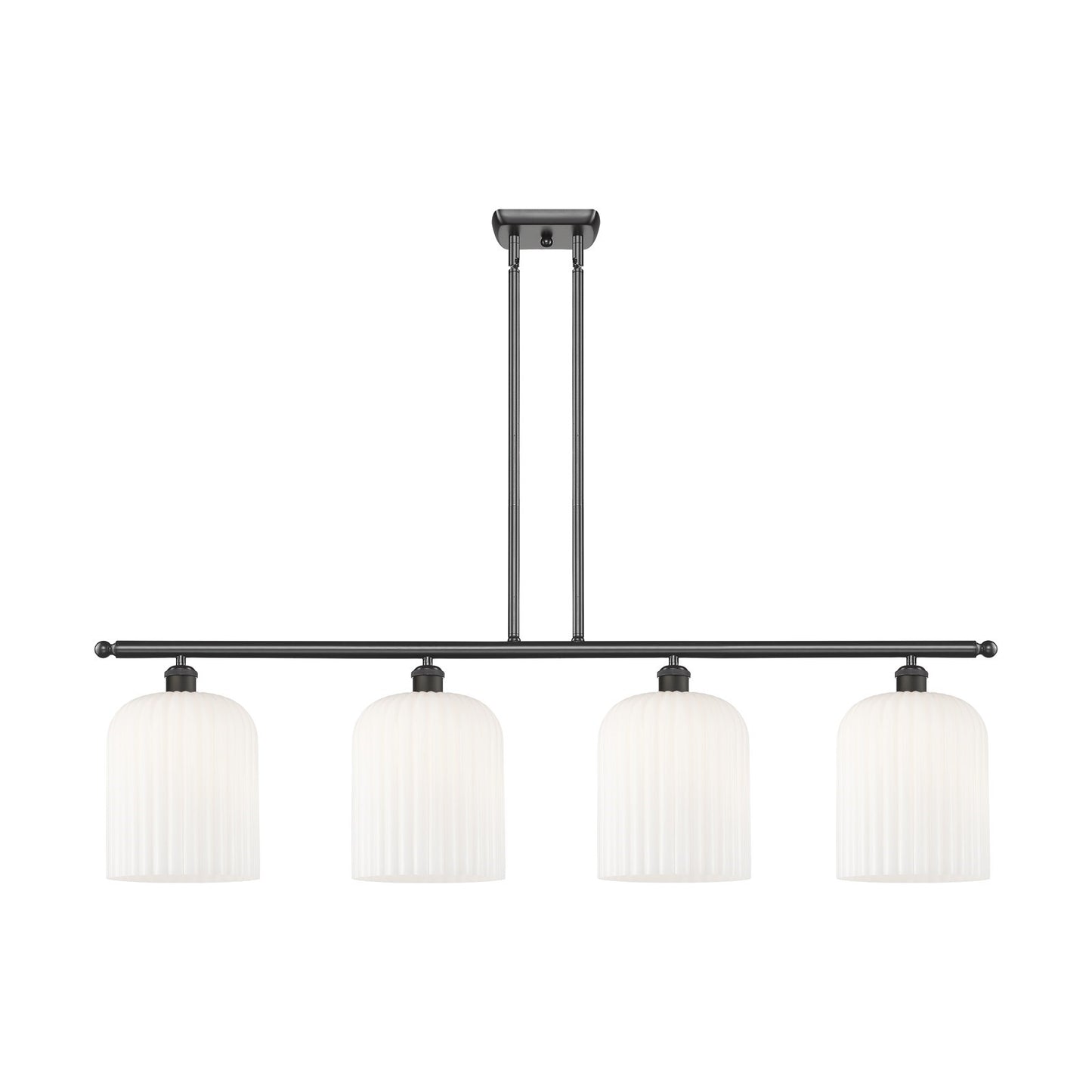 Innovations Bridal Veil 48in 4-Light Island Light | Industrial Oil Rubbed Bronze Steel and Gloss White Ribbed Glass | Kitchen | Model 516-4I-OB-G559-8GWH
