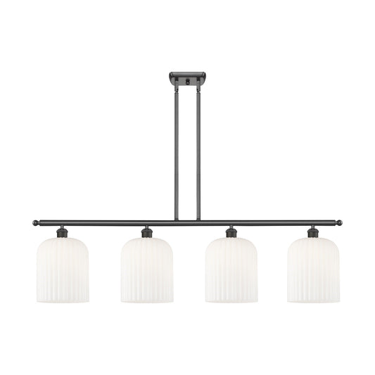 Innovations Bridal Veil 48in 4-Light Island Light | Industrial Oil Rubbed Bronze Steel and Gloss White Ribbed Glass | Kitchen | Model 516-4I-OB-G559-8GWH