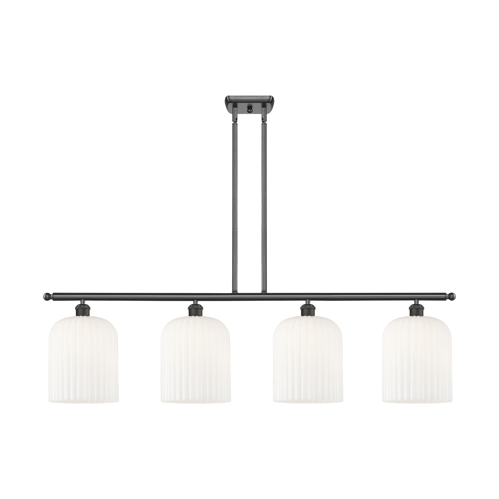 Innovations Bridal Veil 48in 4-Light Island Light | Industrial Oil Rubbed Bronze Steel and Gloss White Ribbed Glass | Kitchen | Model 516-4I-OB-G559-8GWH