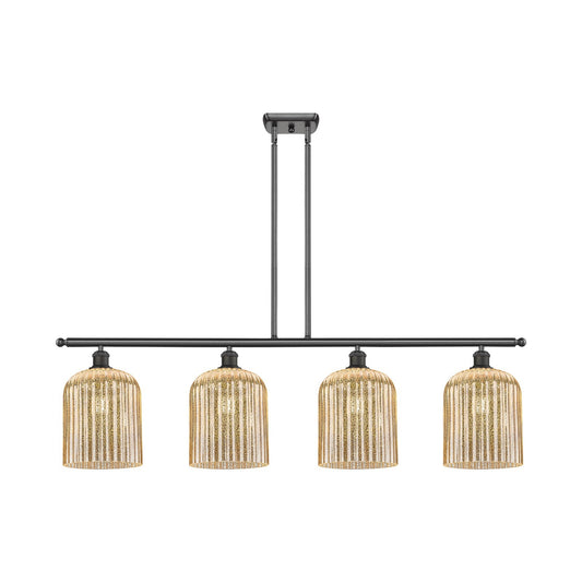 Innovations Bridal Veil 48in 4-Light Island Light | Art Nouveau Oil Rubbed Bronze Steel and Mercury Ribbed Glass | Kitchen | Model 516-4I-OB-G559-8ME