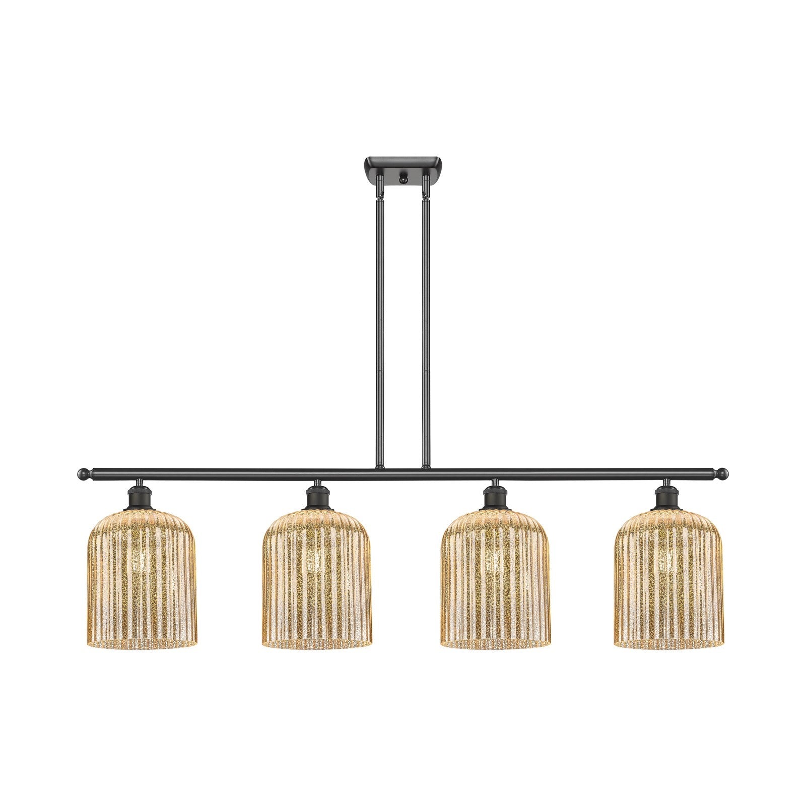 Innovations Bridal Veil 48in 4-Light Island Light | Art Nouveau Oil Rubbed Bronze Steel and Mercury Ribbed Glass | Kitchen | Model 516-4I-OB-G559-8ME