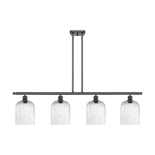 Innovations Bridal Veil 48in 4-Light Island Light | Art Nouveau Oil Rubbed Bronze Steel and Seedy Ribbed Glass | Kitchen | Model 516-4I-OB-G559-8SDY