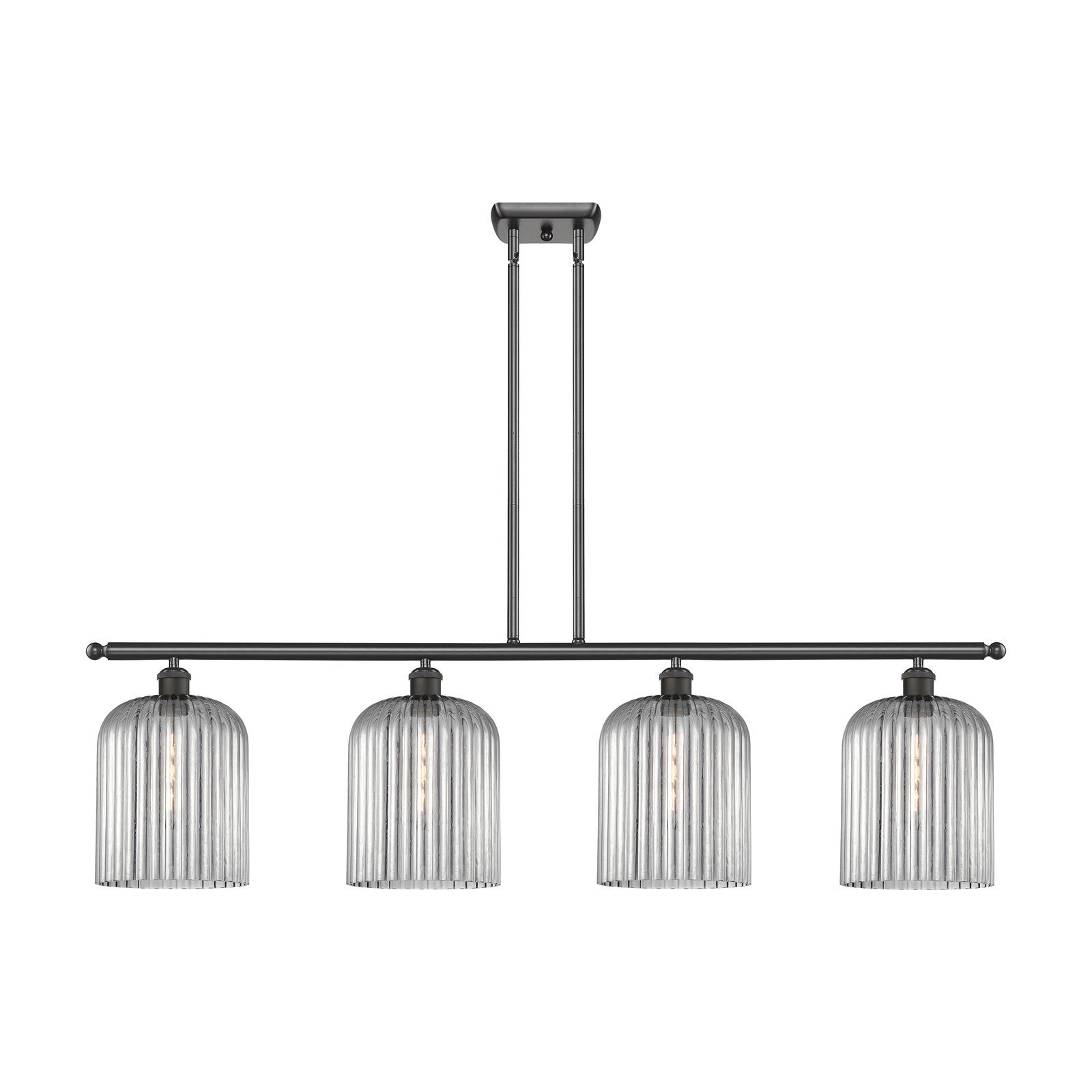 Innovations Bridal Veil 48in 4-Light Island Light | Art Nouveau Oil Rubbed Bronze Steel and Light Smoke Ribbed Glass | Kitchen | Model 516-4I-OB-G559-8SM