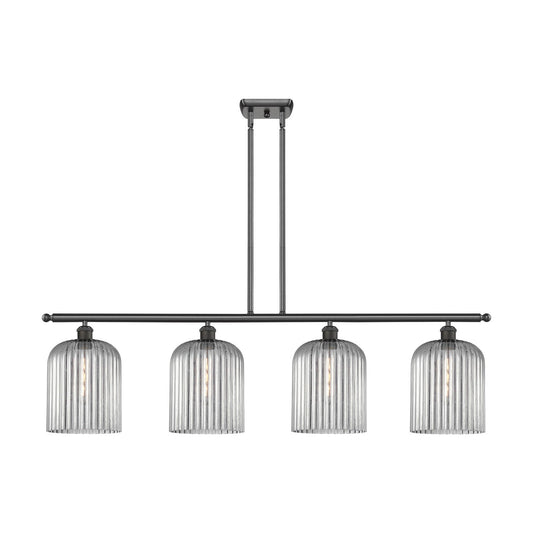 Innovations Bridal Veil 48in 4-Light Island Light | Art Nouveau Oil Rubbed Bronze Steel and Light Smoke Ribbed Glass | Kitchen | Model 516-4I-OB-G559-8SM
