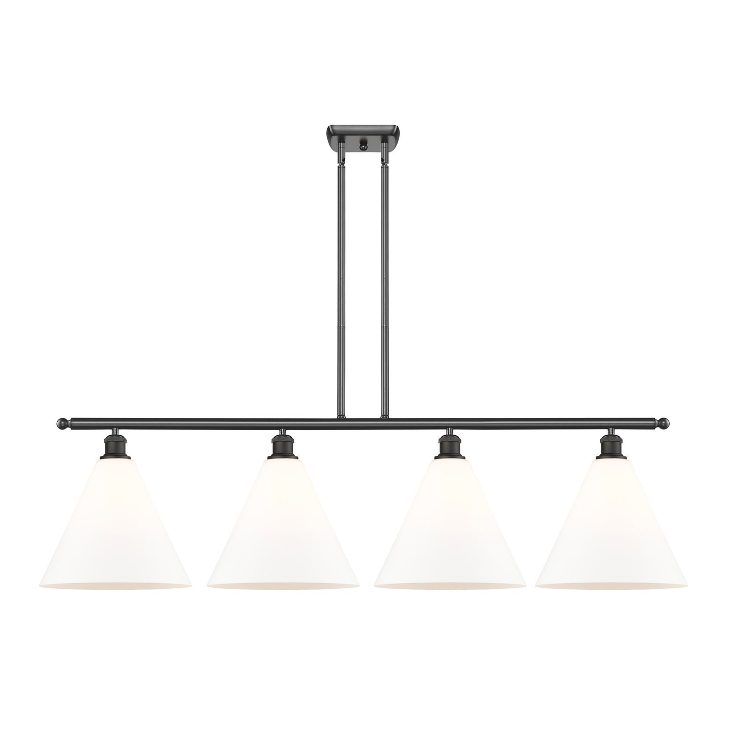 Innovations Berkshire 50in 4-Light Island Light | Industrial Oil Rubbed Bronze Steel and Matte White Glass | Kitchen Island | Model 516-4I-OB-GBC-121-LED