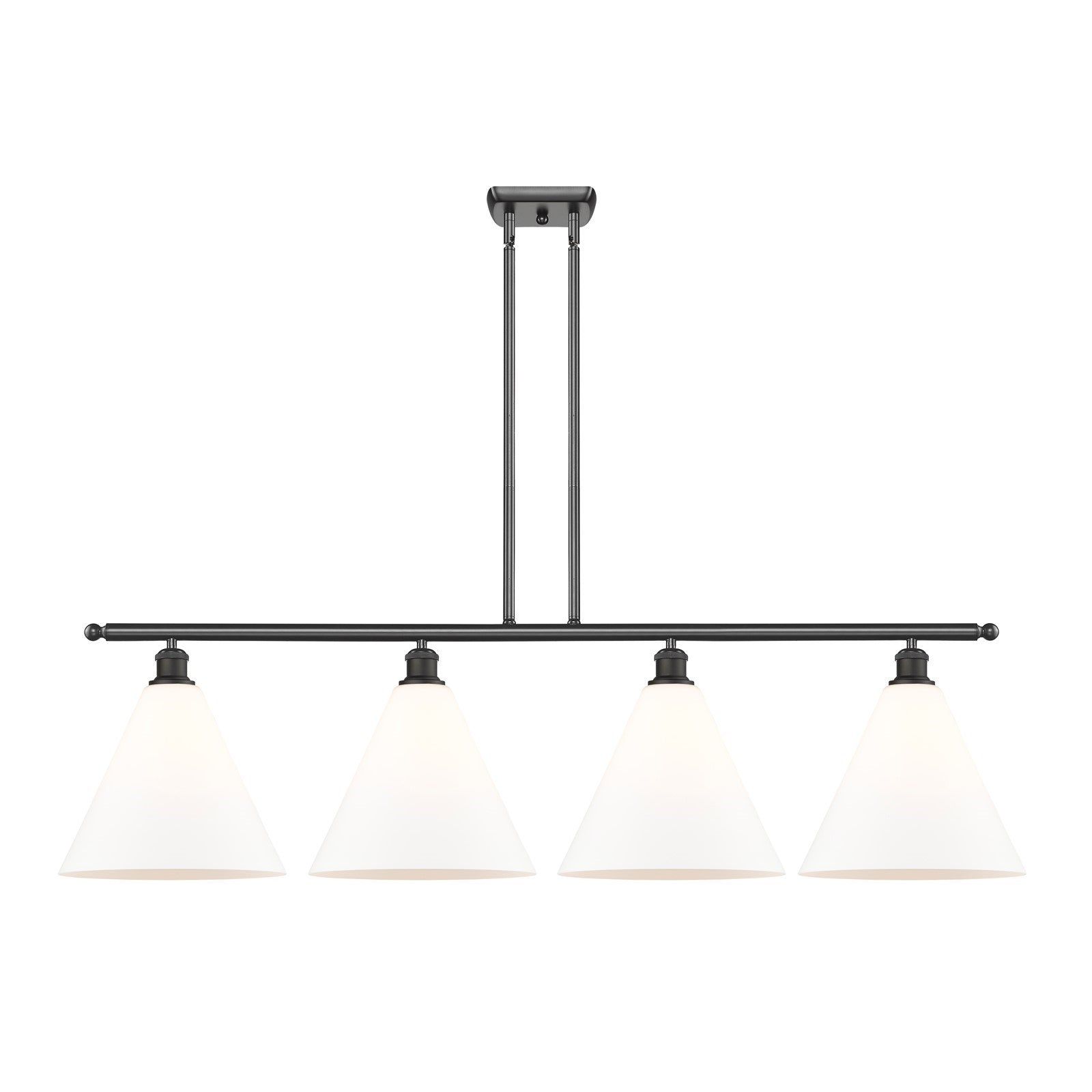 Innovations Berkshire 50in 4-Light Island Light | Industrial Oil Rubbed Bronze Steel and Matte White Glass | Kitchen Island | Model 516-4I-OB-GBC-121-LED