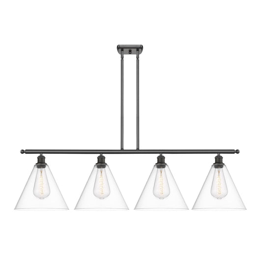 Innovations Berkshire Glass 50in 4-Light Island Light | Industrial Oil Rubbed Bronze Steel and Clear Glass | Kitchen Island & | Model 516-4I-OB-GBC-122