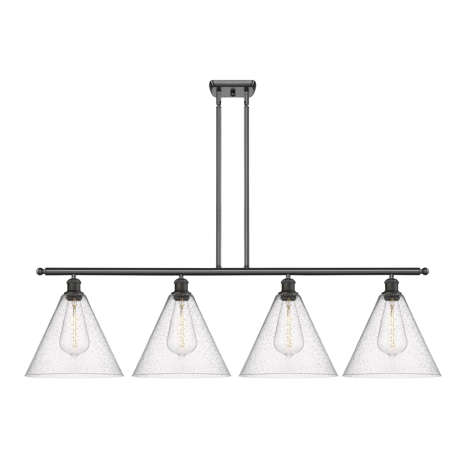 Innovations Berkshire 50.25in 4-Light Island Light | Industrial Oil Rubbed Bronze Steel and Seedy Glass | Kitchen Island & | Model 516-4I-OB-GBC-124