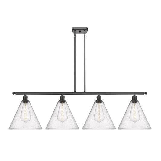 Innovations Berkshire Glass 50in 4-Light Island Light | Industrial Oil Rubbed Bronze Steel and Seedy Glass | Kitchen Island | Model 516-4I-OB-GBC-124-LED