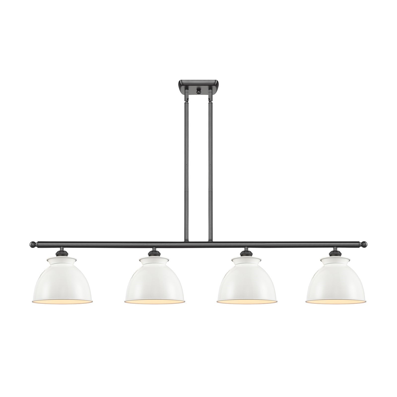 Innovations Adirondack 48in 4-Light Island Light | Industrial Oil Rubbed Bronze Steel and Glossy White Metal Shade | Kitchen | Model 516-4I-OB-M14-W-LED