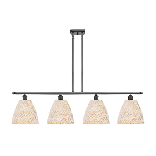 Innovations Bristol Natural 48in 4-Light Island Light | Farmhouse Oil Rubbed Bronze and Natural Fiber Dome Shade | Kitchen | Model 516-4I-OB-NBD-9-NAT