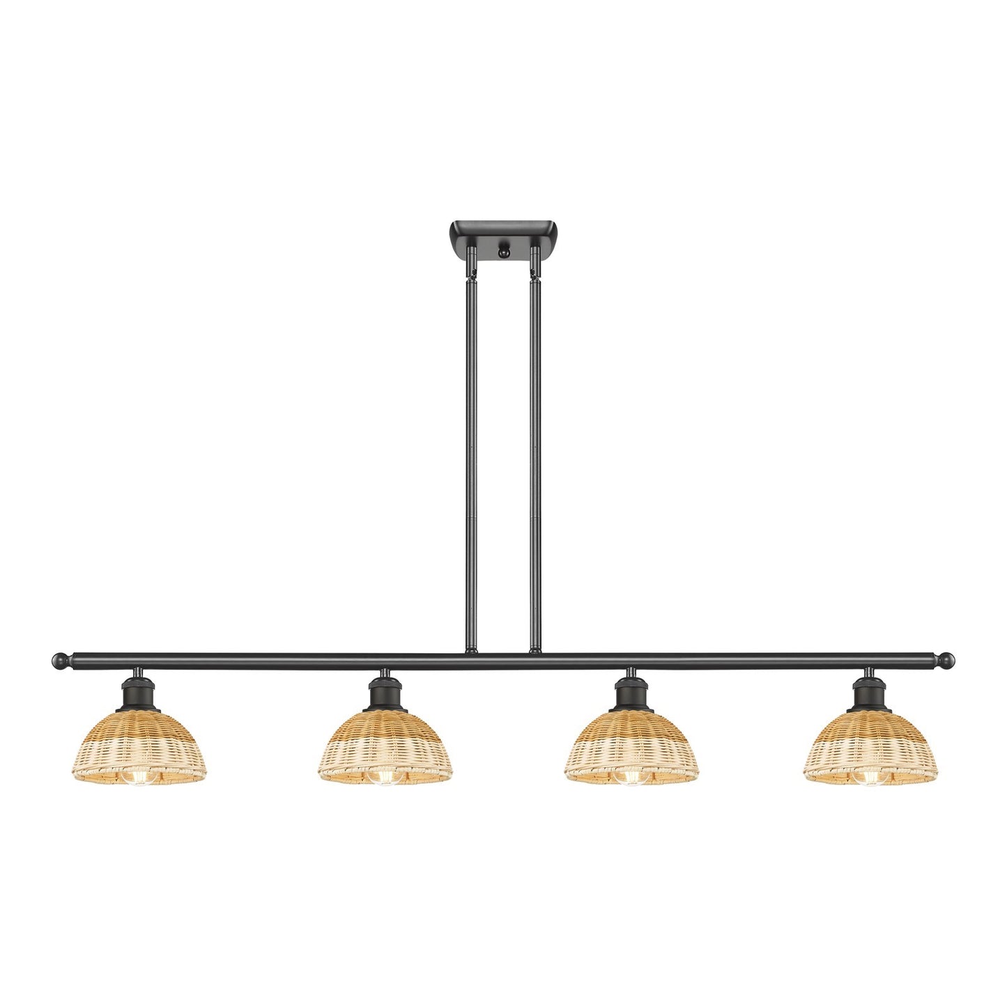 Innovations Bristol Natural II 48in 4-Light Island Light | Industrial Oil Rubbed Bronze Steel and Natural Fiber Dome Shade | Model 516-4I-OB-NBD2-75-NAT
