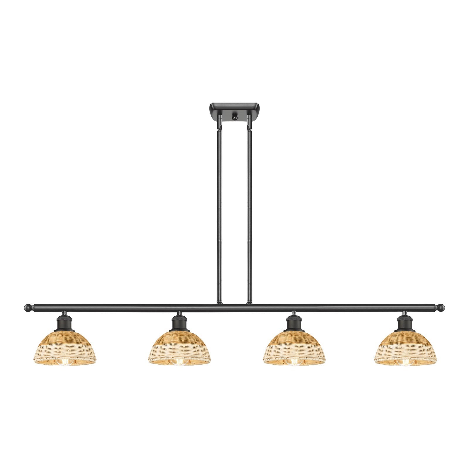 Innovations Bristol Natural II 48in 4-Light Island Light | Industrial Oil Rubbed Bronze Steel and Natural Fiber Dome Shade | Model 516-4I-OB-NBD2-75-NAT