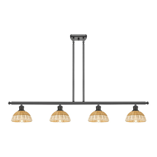 Innovations Bristol Natural II 48in 4-Light Island Light | Industrial Oil Rubbed Bronze Steel and Natural Fiber Dome Shade | Model 516-4I-OB-NBD2-75-NAT