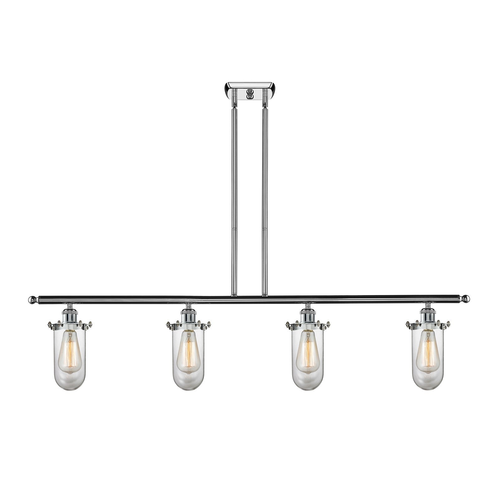 Innovations Kingsbury 48in 4-Light Island Light | Industrial Polished Chrome Steel and Clear Glass | Kitchen Island & | Model 516-4I-PC-CE231-CL-LED