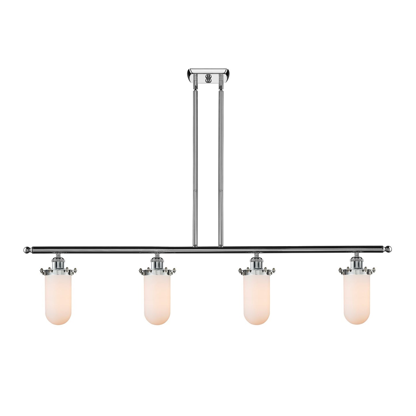Innovations Kingsbury 48in 4-Light Island Light | Industrial Polished Chrome and Matte White Glass | Kitchen Island & Dining | Model 516-4I-PC-CE231-W